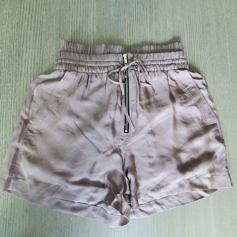 Zara High Waist Satin Shorts in Taupe